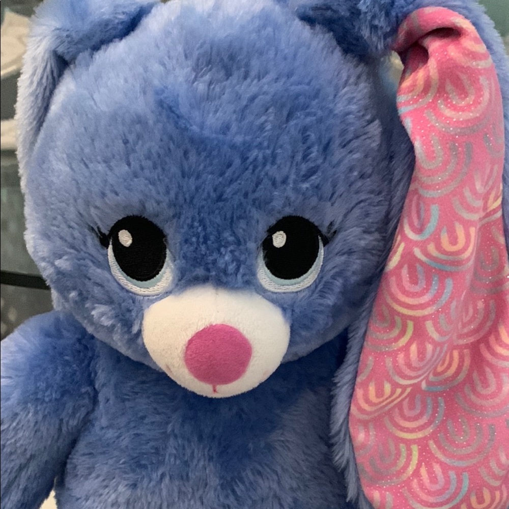 Blue and Pink Stuffed Animal with Fluffy Texture and Expressive Eyes